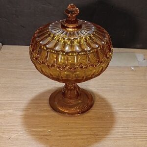Amber Glass Pedestal Candy Dish